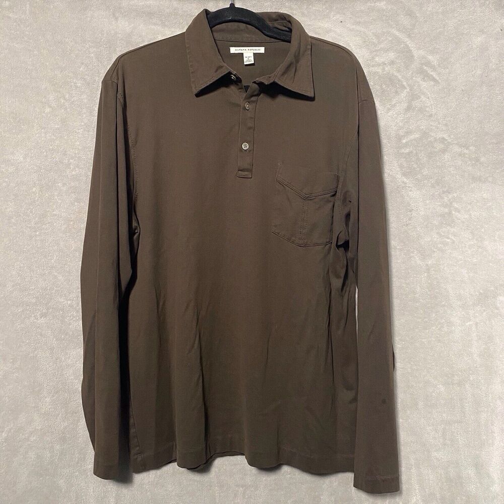 Banana Republic Men's Henley Long Sleeve Shirt Size L Chocolate Brown W/ Buttons